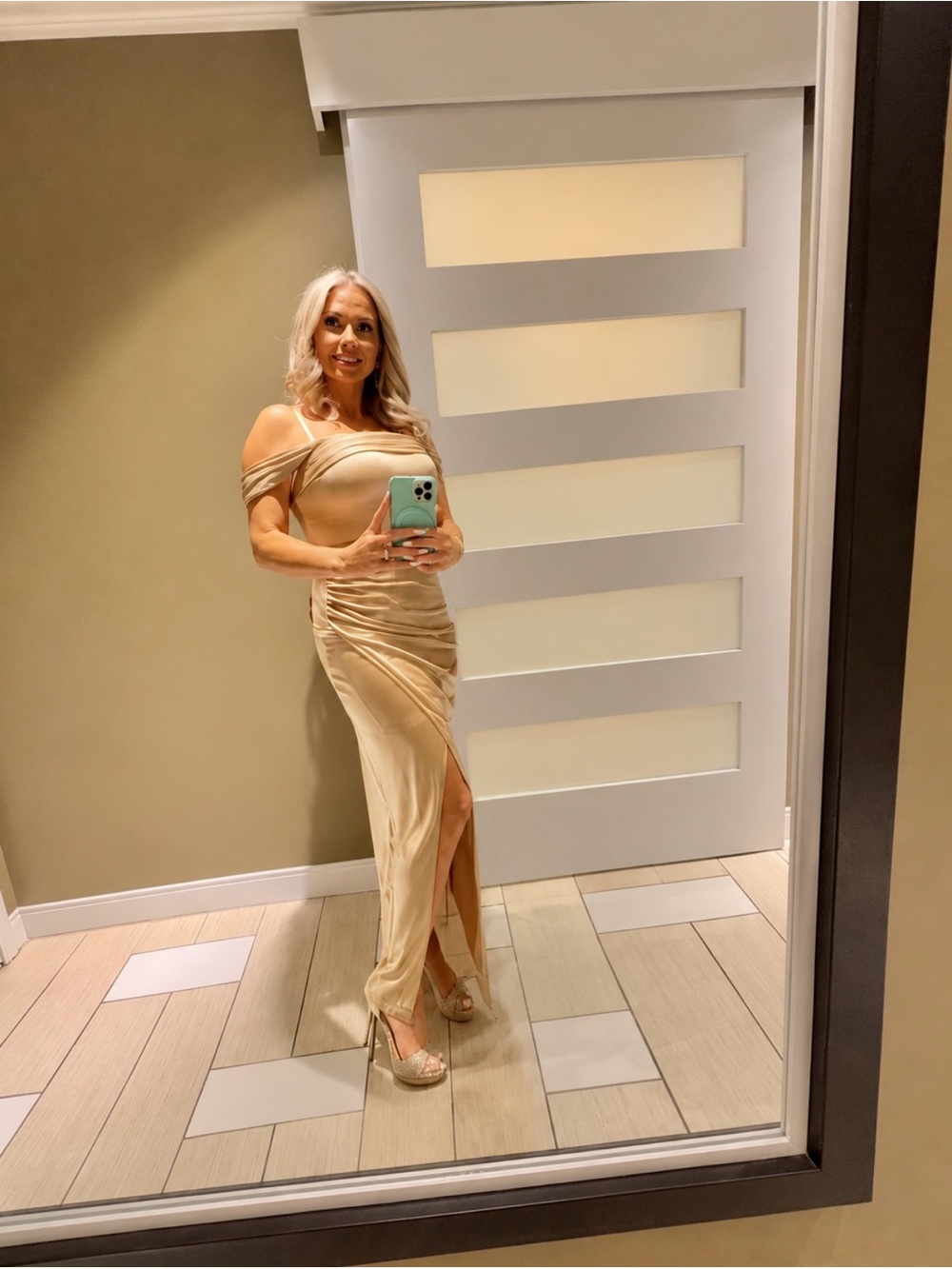 One-Shoulder Champagne Evening Gown